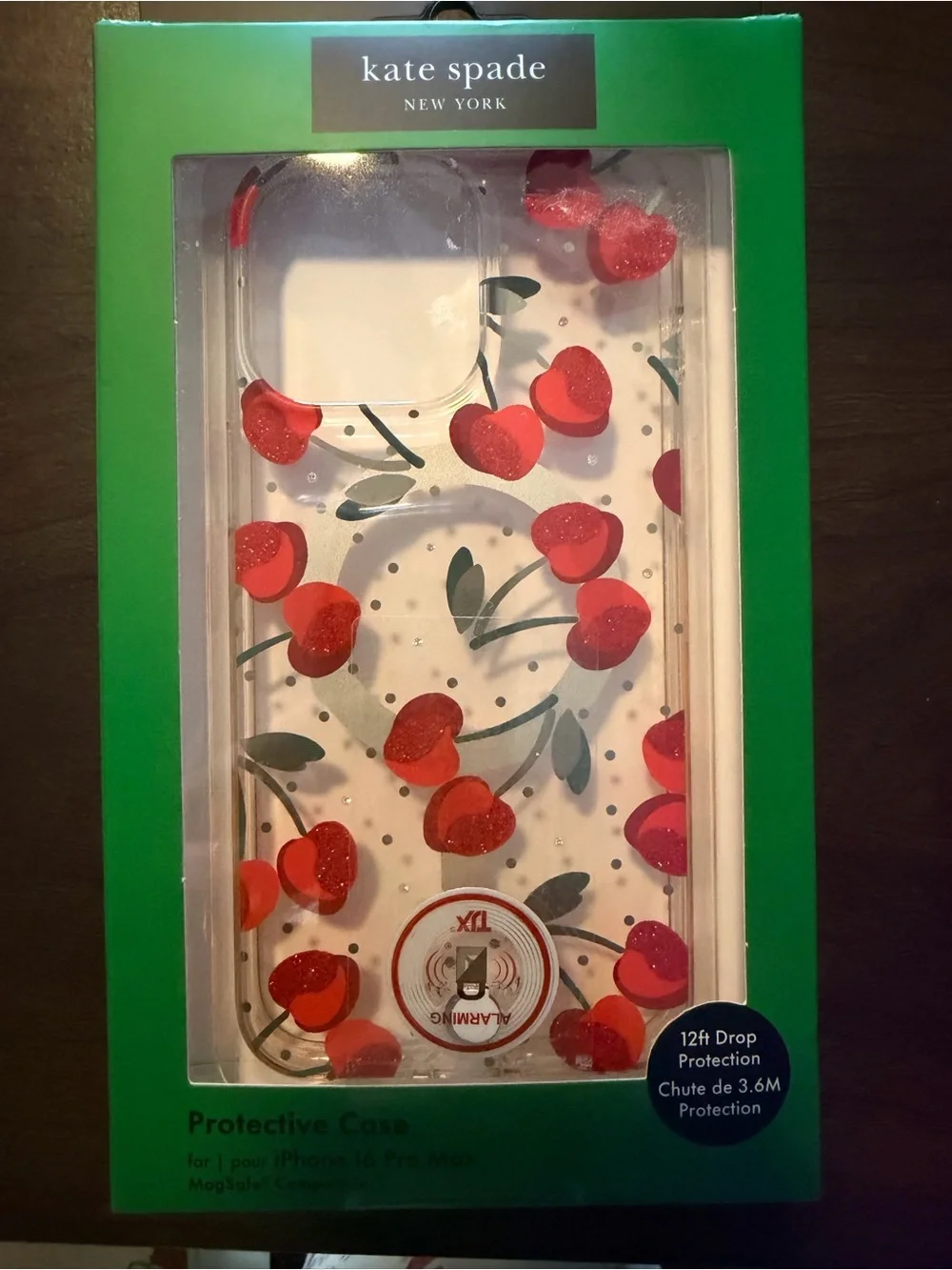 Kate Spade IPhone 16 Pro Max Cherry sparkle MagSafe case like new with box